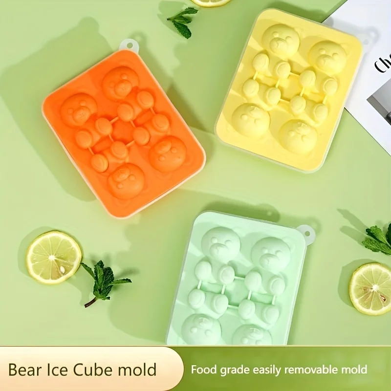 1pc Cute Teddy Bear Ice Cube Tray Flexible Food Grade Silicone Ice Cube Mold Ice Trays For Freezer
