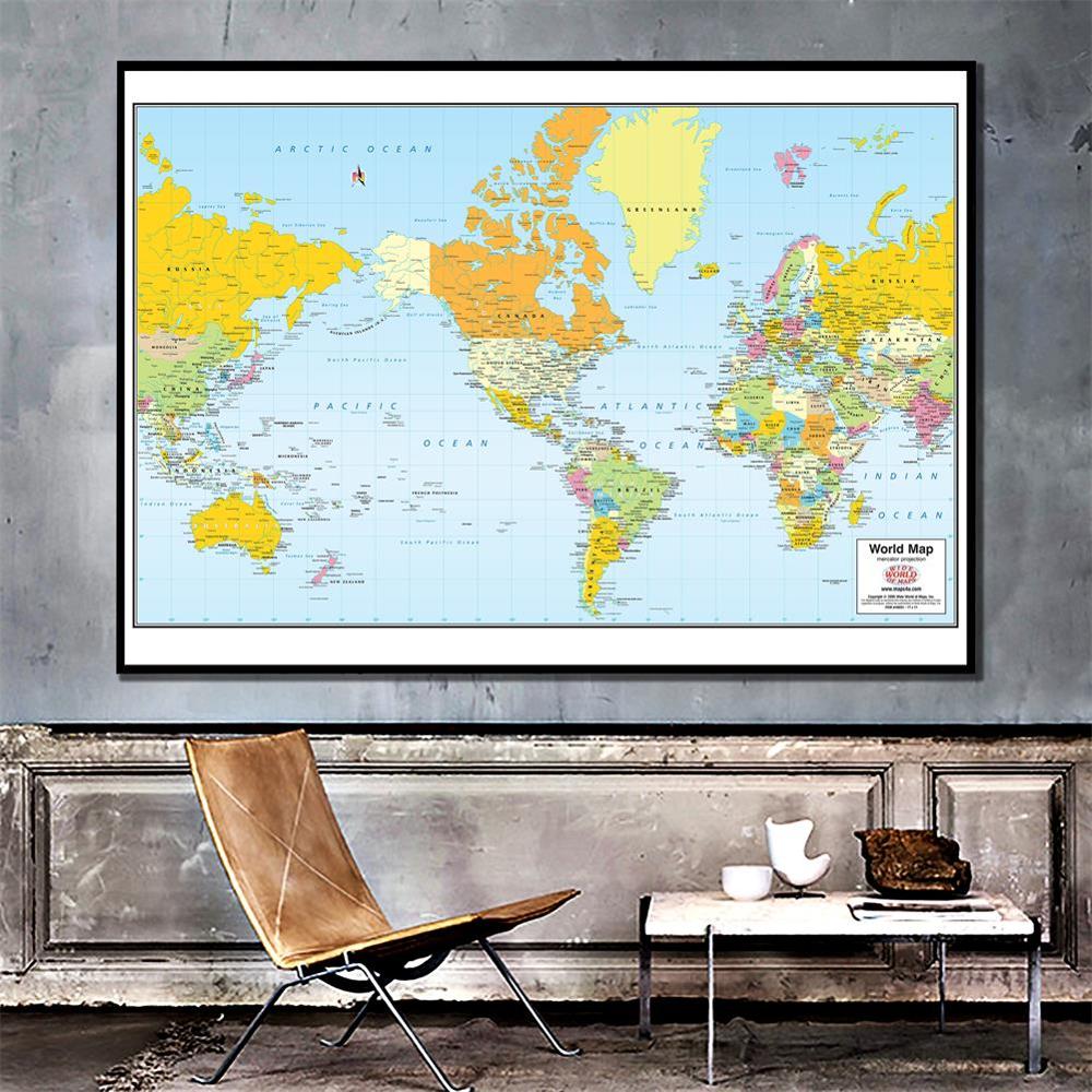 De Wereldkaart Mercator Projectie Zonder Nationale Vlag Voor Reizen En Reis 150x225cm