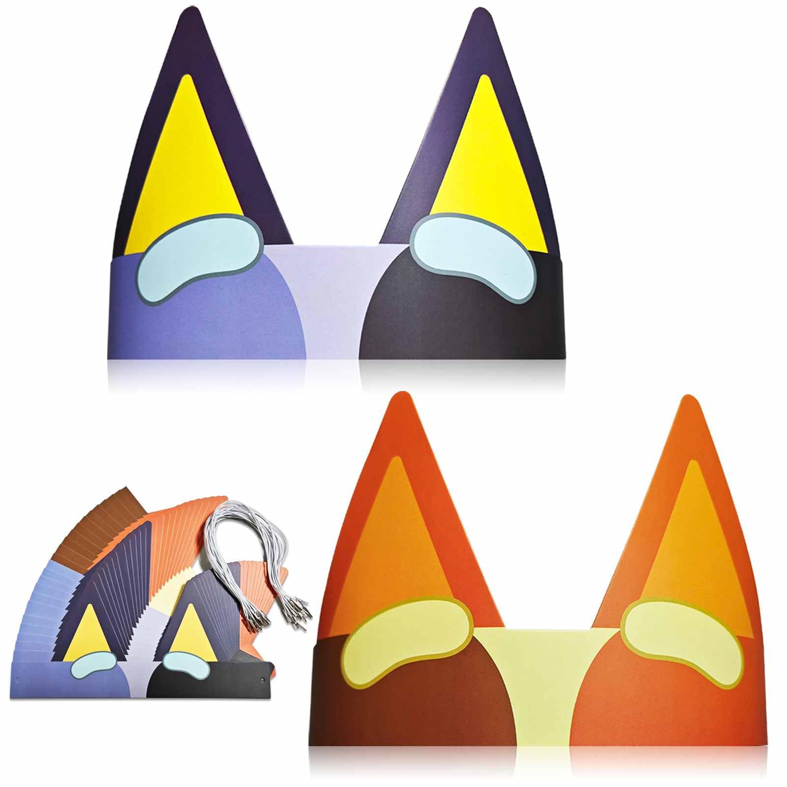 24 Uds. Diadema con orejas de perro, sombreros de de cumpleaños de perro azul, corona de de papel azul y naranja para niños, niñas, cachorros, tema de perro, nacimiento