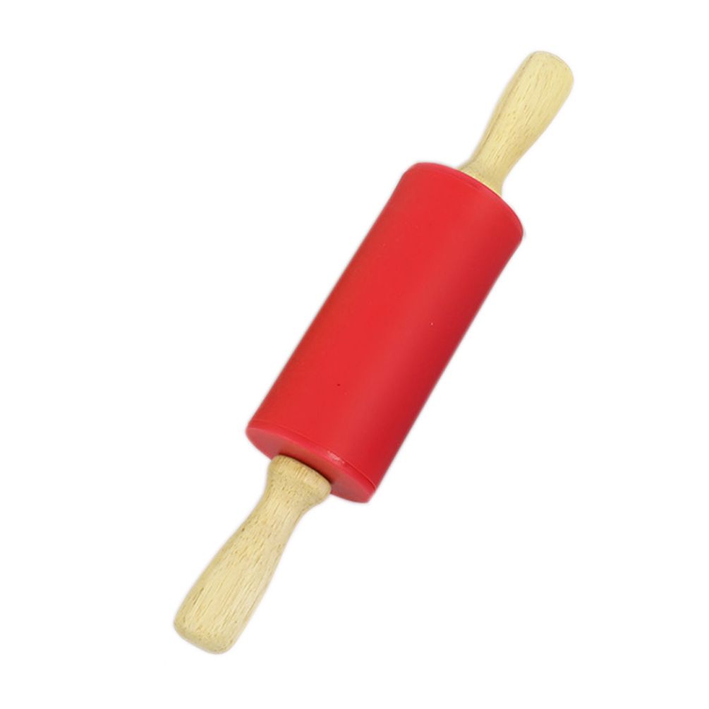 1PC Silicone Rolling Pin Dough Roller Handle DIY Kitchen Baking Children Pastry Stick Cake Decor Cooking Tool: Red