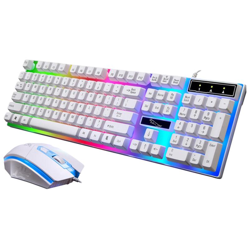 Wired Colorful Backlight Mechanical Feel Keyboard Gaming Ergonomic Keyboard And Mouse Kit USB Wired Backlit Keyboard And Mouse: White