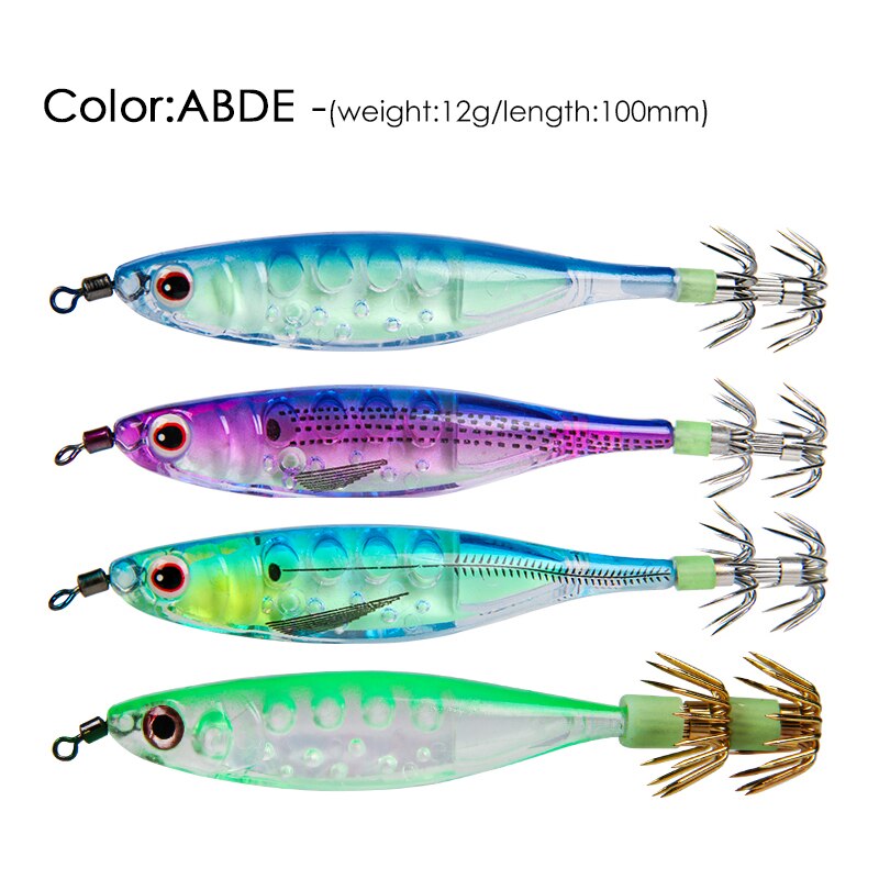 LETOYO 4PCS Floating Squid Jig Artificial Shrimp Fishing Lure Squid Hook Luminous Octopus Cuttlefish Bait Sea Squid Catching Rig: ABDE