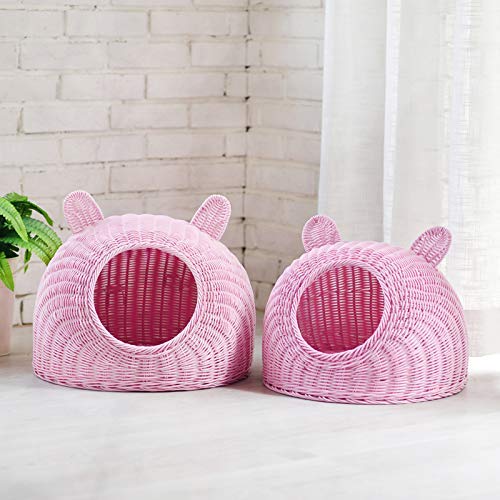 Rattan cat bed Pet Woven Cave Bed Woven Summer Breather Pet House Basket Bed for Cat/Kitten/Puppy/Dog