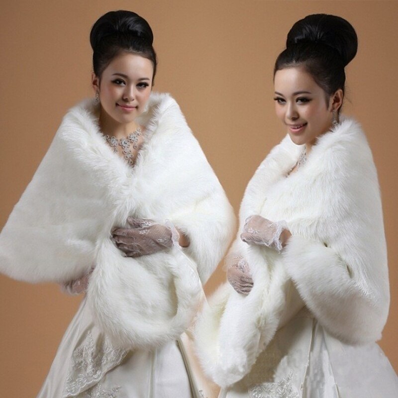Weiß Faux Fell wickeln Stahl Schal Kap Braut Hochzeit zucken Stola Warme Jacke