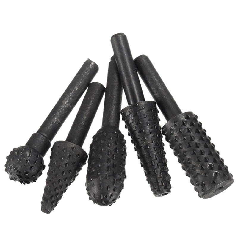 5 stk hss roterende filer burr drill roterende rasp burr elektrisk kvern sett 6mm 1/4 " metall plast treborr sliper drill rasp