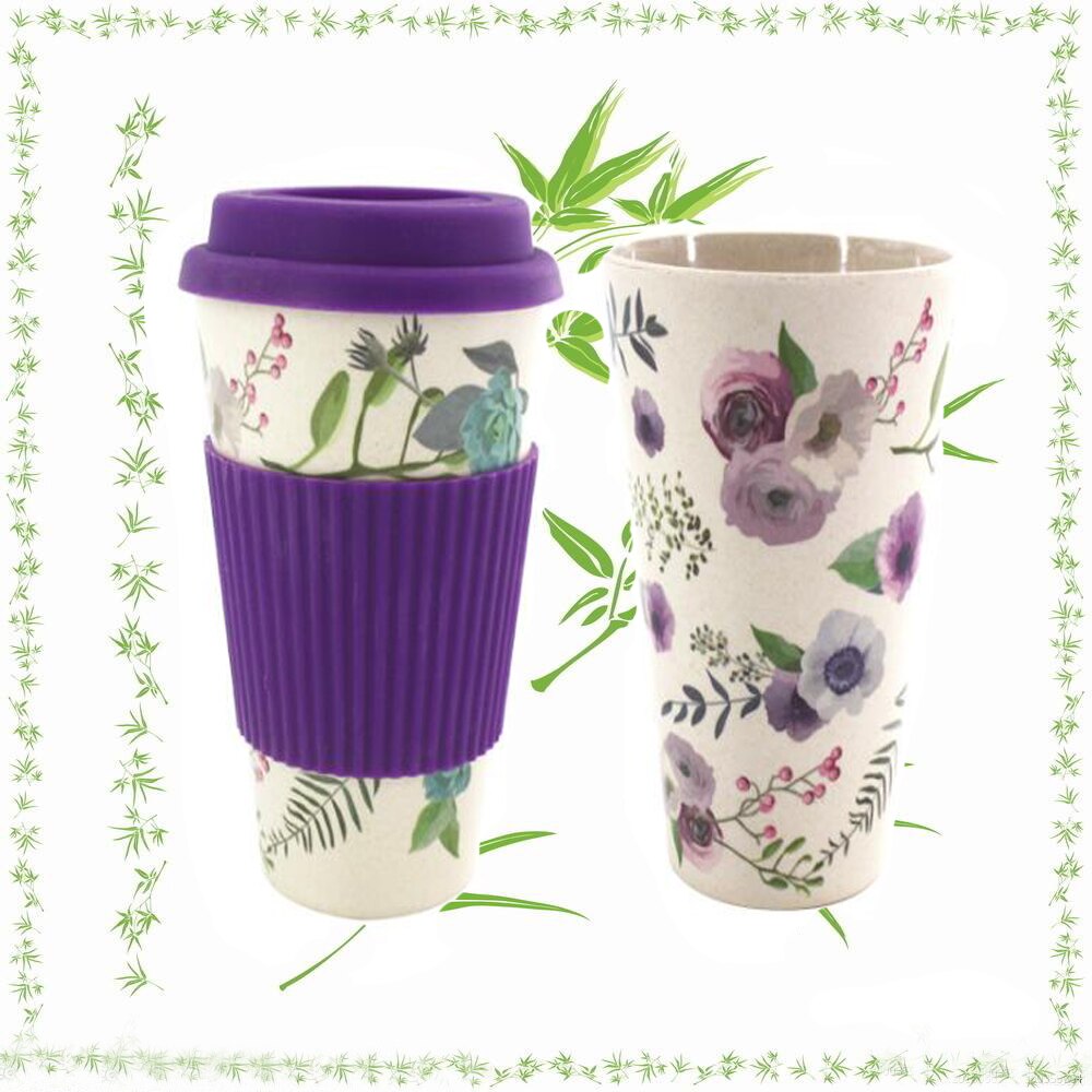 Tazas de 400ml reutilizables de fibra de bambú tazas de café aislamiento viaje taza para beber: Púrpura