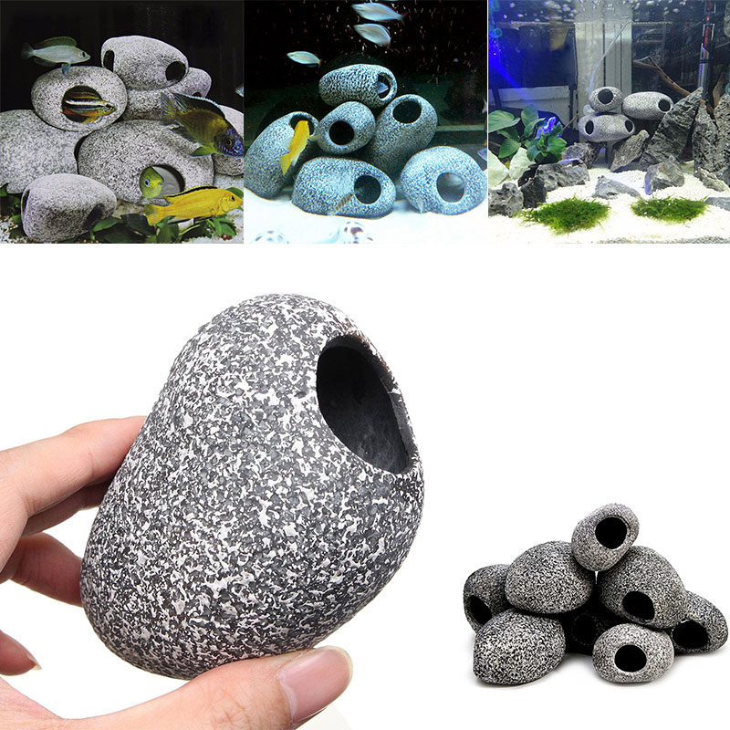 Aquarium Cichlid Stone Ceramic Rock Cave Aquarium Fish Tank Pond Shrimp Breeding Ornament Decor Accessory Decorative Marbles