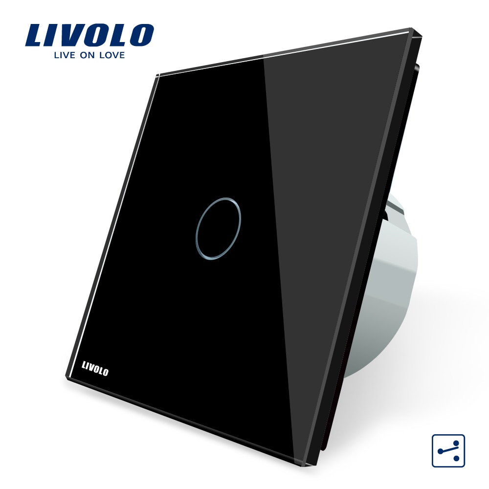 Livolo EU Standaard, Wandschakelaar, VL-C701S-12, 1 Gang 2 Manier Controle, Crystal Glass Panel, Wandlamp Touch Screen Schakelaar