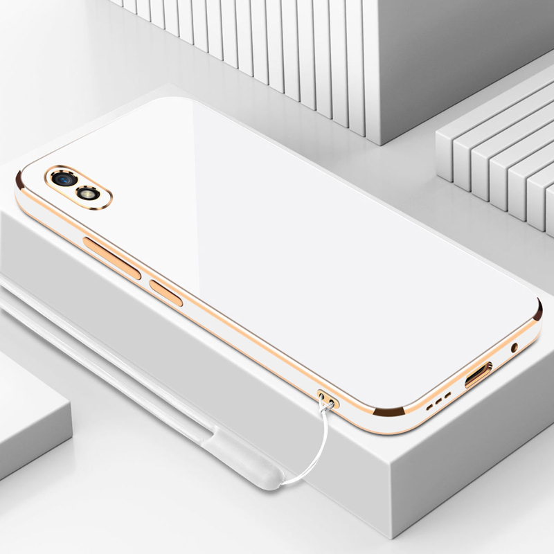 per Redmi 9A Custodia sportiva di lusso placcatura quadrata Redmi 9A 9in 9i Custodia per telefono antiurto coperchio posteriore in silicone Fundas: Tessuto di cotone / bianca