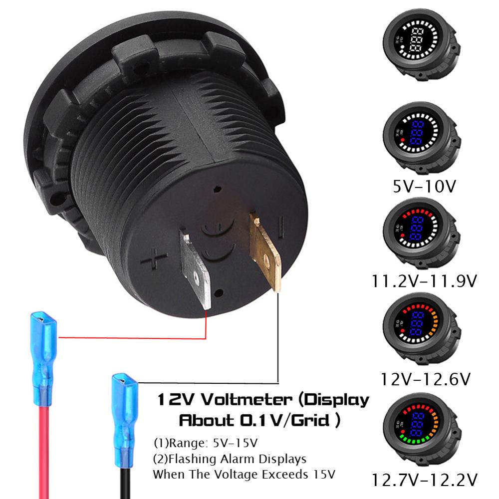 Dc 12v universal bil motorcykel rgb ledd panel digital spänning volt meter display voltmeter monitor gauge display biltillbehör