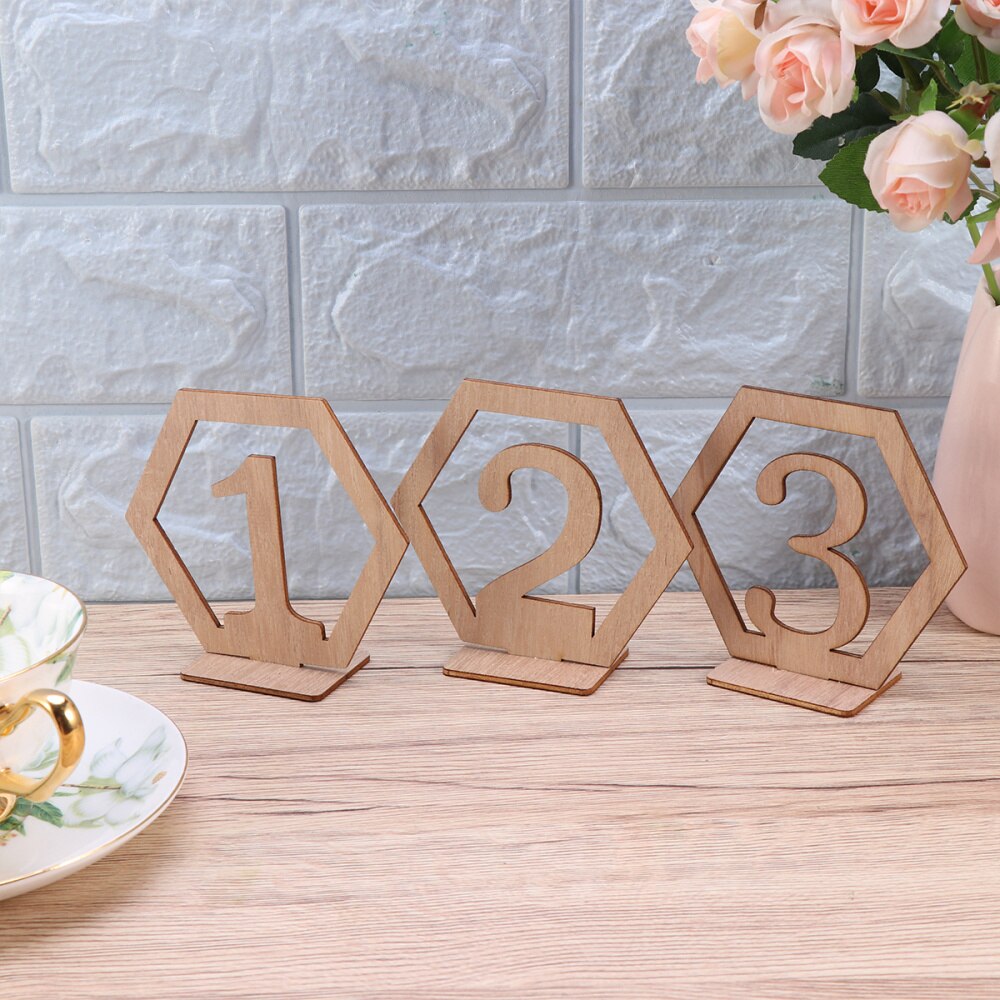 20 piezas 1-20 asiento número de madera hexagonal asiento número boda Número de madera para mesa s decoración hueco-Número de madera para mesa decoración f: Default Title