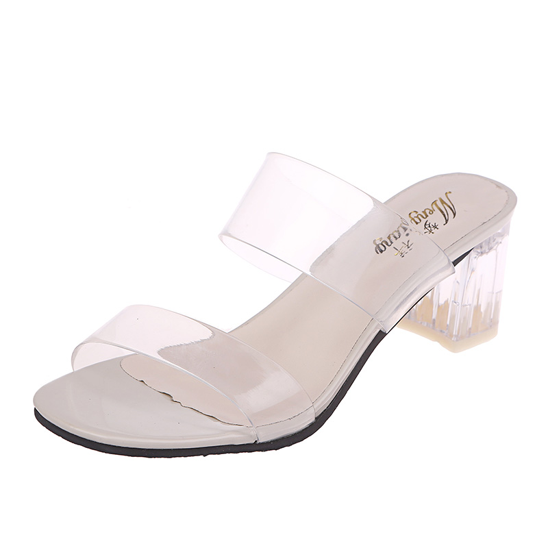 Klare hæle hjemmesko kvinder sandaler sommersko kvinde gennemsigtige sko høje hæle pumps bryllup gelé sandel til kvinder: Beige / 7.5