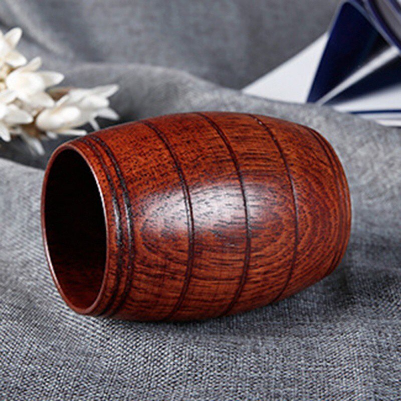 Natural Solid Wood Wooden Tea Cup Wine Mug Handmade Wood Cup Wine Barrel Shape Wooden Cup