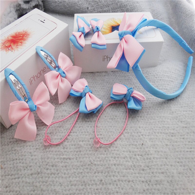 7 teile/satz Kinder Haar Clip Set für Geburtstag Streifen Dots Muster Haarnadeln Nette Haar Seil Mädchen Headwear Haar Zubehör set: 6