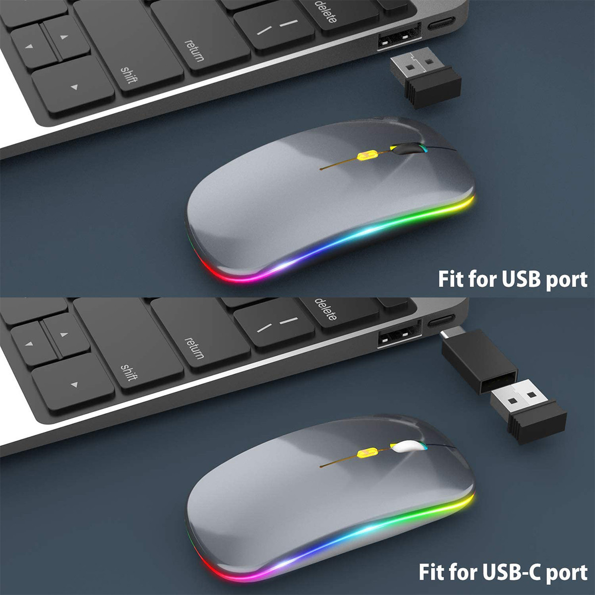 LED Wireless Mouse Bluetooth-compatible 2.4GHz Slim Rechargeable Silent Mice RGB Ergonomic Gaming mouse for Computer Laptop PC