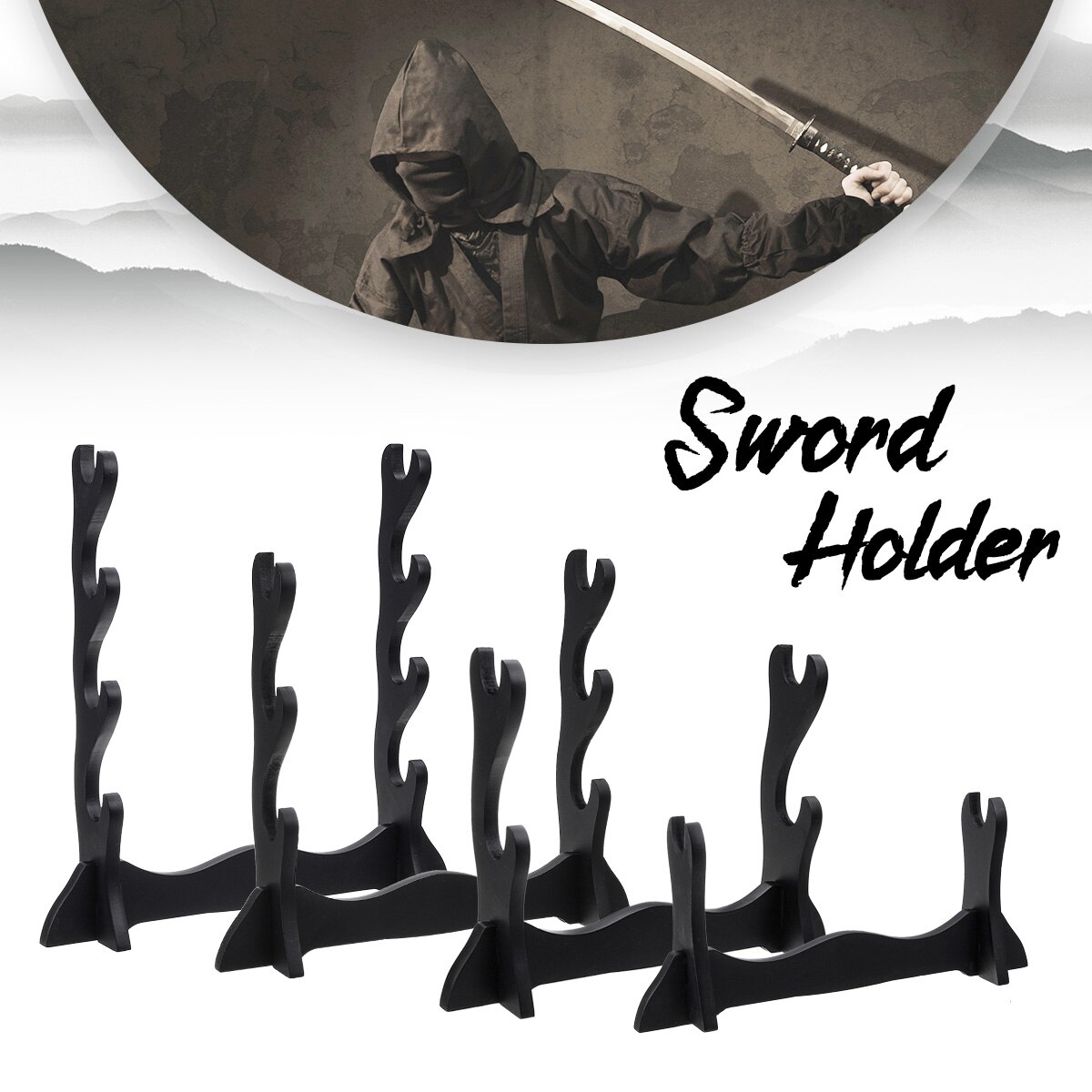 Wall-mounted 1/2/3/4-Tier Samurai Sword Holder Wakizashi Katana Holder Stand Hanger Bracket Rack Display Home Decor Decoration