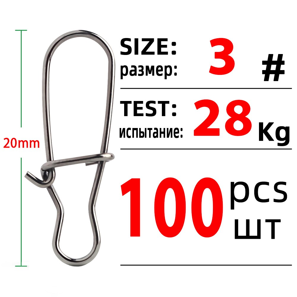 Dndyuju 100 stk fiskeri flot kroget snapstift i rustfrit stål fisketønde drejelig lokkestik fisketilbehør hav: Størrelse 3 (20mm 28kg)