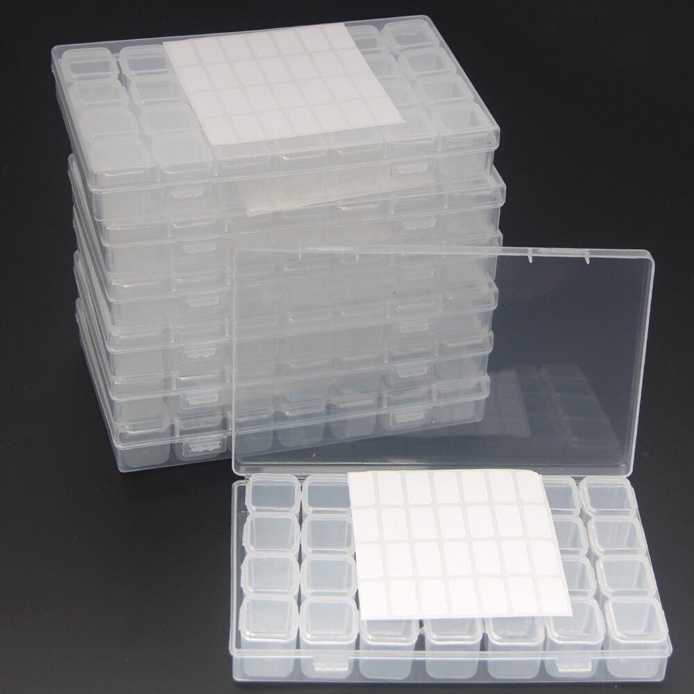 28/56/112Grids Diamond Nail Art Rhinestone Container Organizer Mosaic Embroidery Accessories Tools Bead Container Storage Box