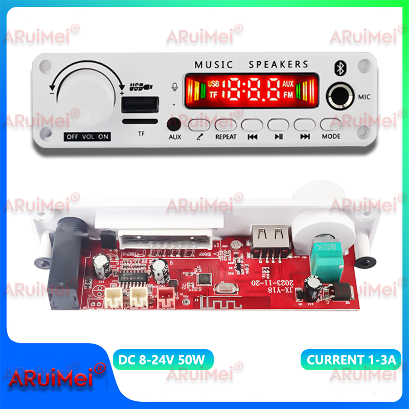 50w amplificador bluetooth mp3 wma ape placa decodificadora dc 12v 25w handsfree microfone de áudio do carro usb tf rádio fm diy mp3 leitor música