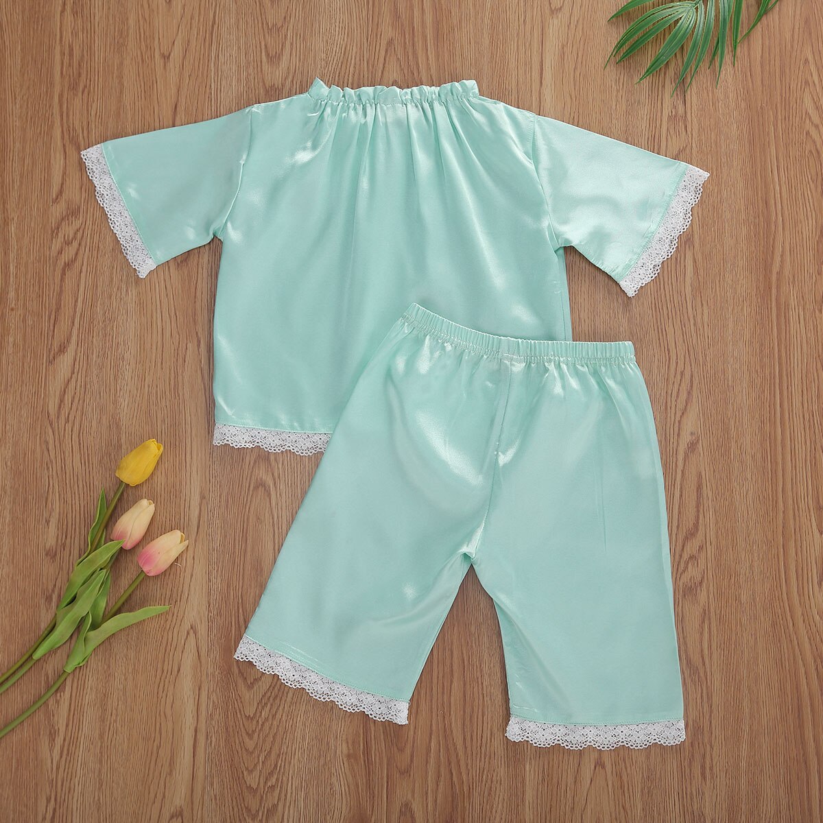 Baby nattøj tøj spædbørn børn 1-6t baby piger is silke blonder 2 stk pyjamas sæt løse toppe skjorte brede bukser