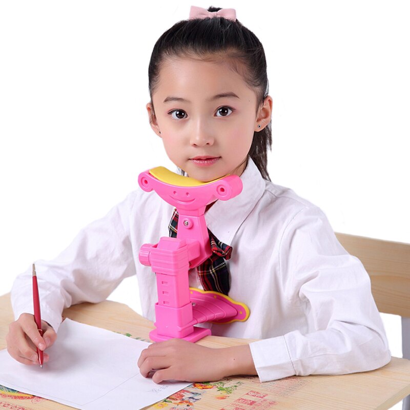 Skrivning siddende kropsholdningskorrektur justerbar synbeskytter korrektion børn børn børns dagglattejern  e0458: Lyserød