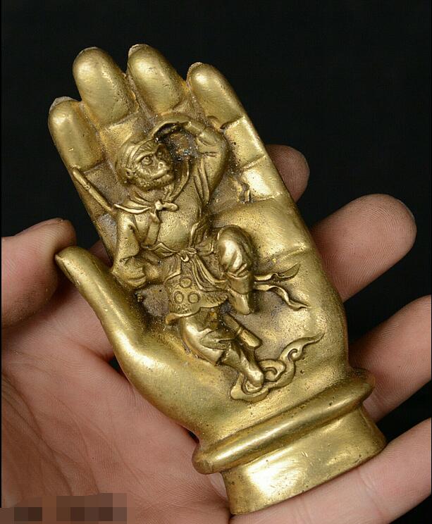 Verzamelen Chinese Bronzen Boeddha Hand Monkey King Zon Wukong Mars Boeddha God Standbeeld