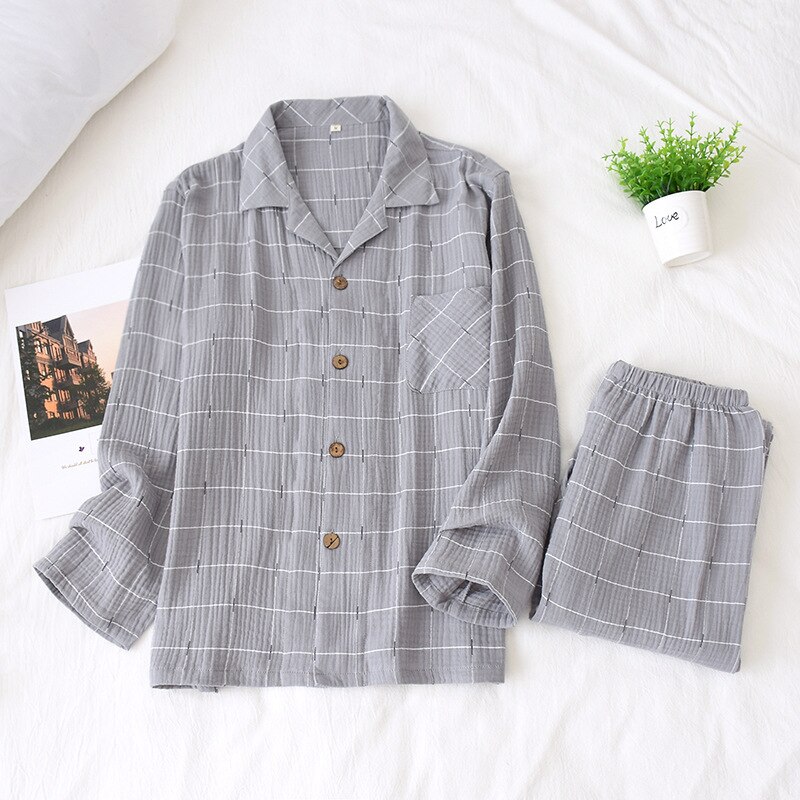 Spring Japanese pajamas sets men sleepwear 100% crepe cotton simple Starry sky casual male long sleeve pyjamas