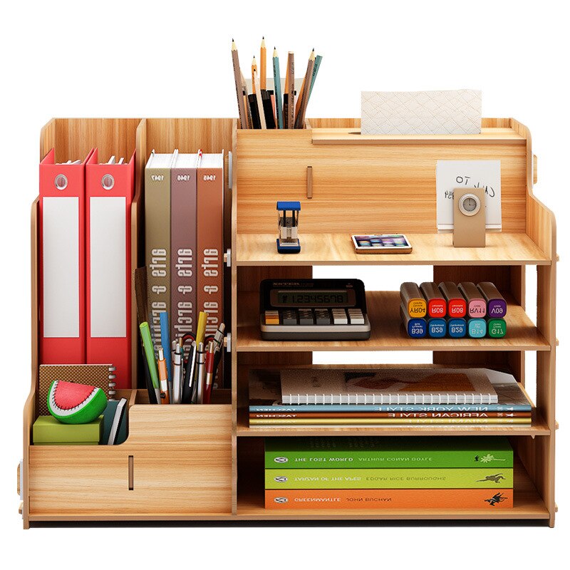 Wooden Desk Organizer Desktop File Organizer Holder Space Saving Office School Home Use Document Multi-Layer Tray