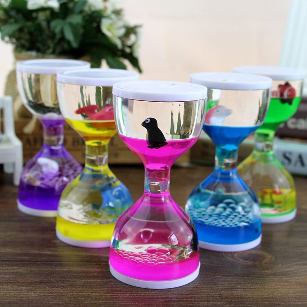 Fish Dolphin Floating Liquid Motion Hourglass Bubbler Timer Desk Fidget Toy: Yellow