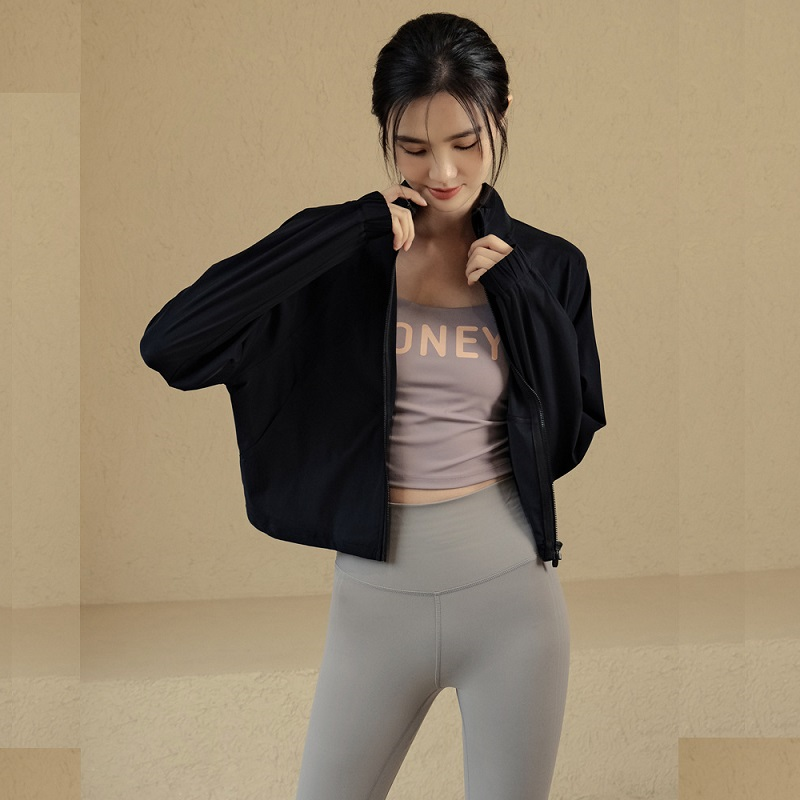 Damen-sport-fitness-tops, yoga-kleidung, jacke, stehkragen, reißverschluss-cardigan, locker, dünn, laufbekleidung, lange ärmel, damen-fitnessstudio-training