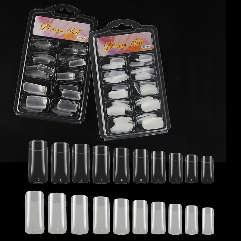 100 stuks/doos kunstmatige nageltips volledig dekkende nagels gekleurde nageltips acryl transparante nagelcapsules franse manicure nepnagels