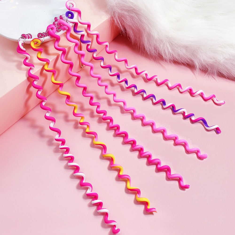 1 sæt /6 stk regnbue farve pandebånd hårbånd krystal langt elastisk hårbeklædning til pige hovedbeklædning børnehår tilbehør værktøj: Lyserød sæt 2