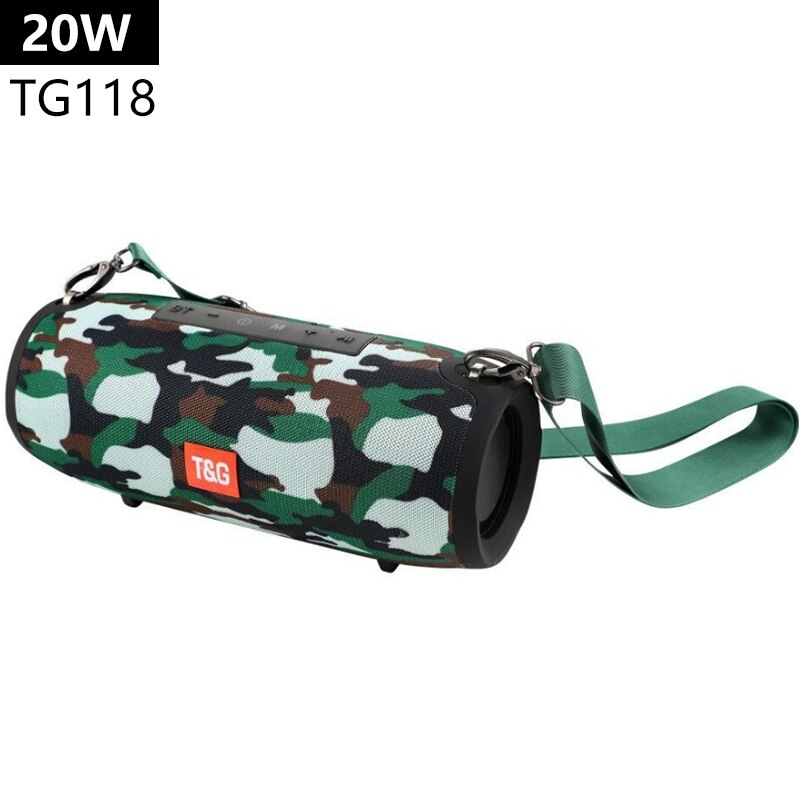 20W High-power Portable Speakers TG125 Outdoor Waterproof Battle Drum Wireless Speaker FM Radio loudspeaker USB Port AUX Input: 20W-1300g-Camouflage