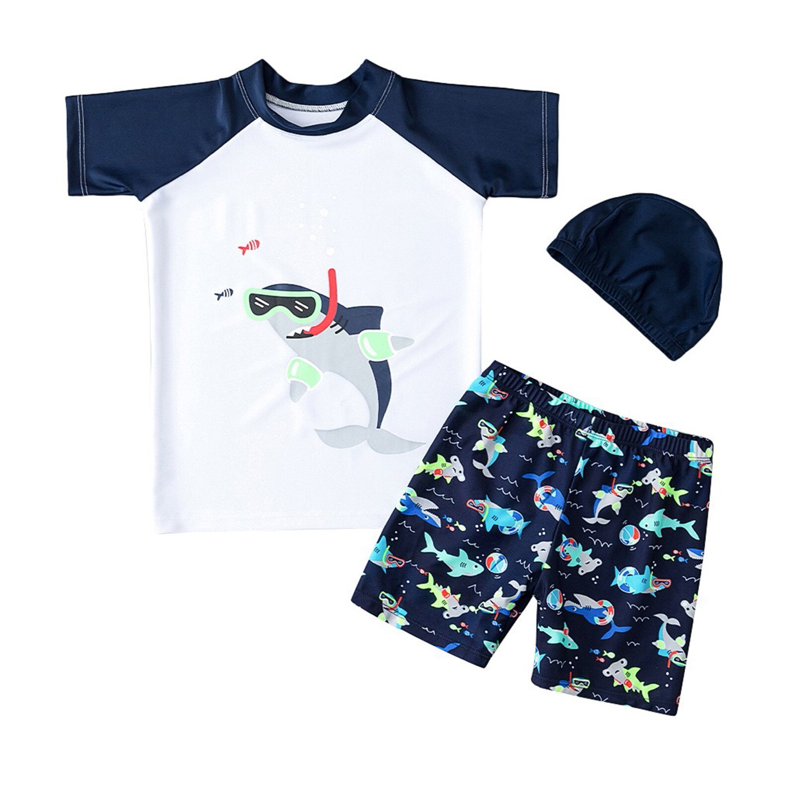 Baby Boy Badmode Tops Broek Cap Set Kid Badpak Zomer Shorts Cartoon Dier Kinderen Strand Badpak Trunks Badmode: 1-3 Years