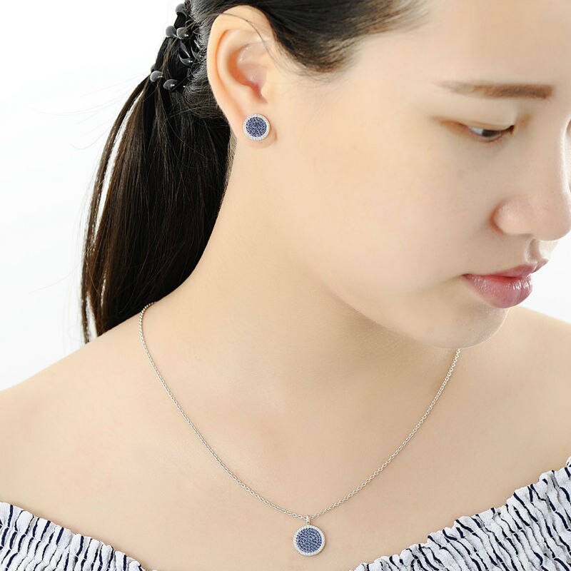 SANTUZZA Silber Schmuck einstellen Für Frauen Blau Schwarz CZ Runde Kreis Ring Ohrringe Anhänger einstellen 925 Sterling Silber Schmuck