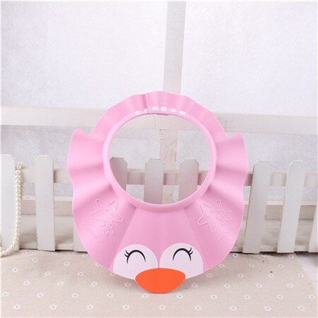 Baby tegneserie badehætte solid shampoo badehat justerbar hat småbørn børn vaske hår beskytter beskytter babypleje: Lyserød