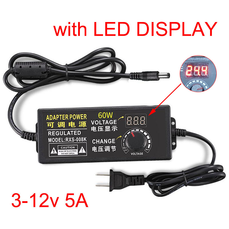 Adaptador de fuente de alimentación de AC100-240V a CC, 3-12V/3-24V, 3V, 6V, 9V, 12V, 15V, 18V, 24V, 2A, 5A, 10A, adaptador de conector de cargador ajustable: Azul / 5 V / US