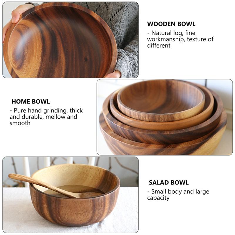 Practical Wooden Cutlery Household Basin Fruit Bowl Salad Bowl (16X7CM)