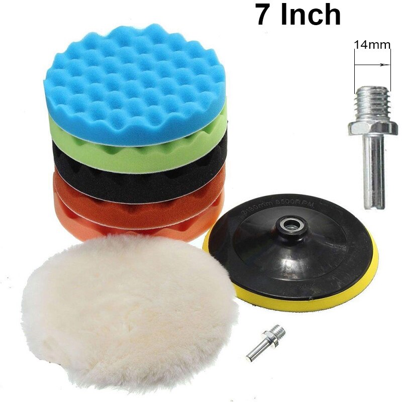 Buffing Pad 4''5''6''7'' inch Car Sponge Polishing Pad Kit M10 M14 Thread Abrasive Polisher Drill Adapter Waxing Tools Accessory: 7 inch