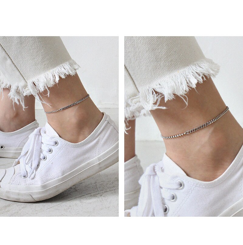 F.I.N.S Antique Silver 925 Anklet Bracelet Barefoot Sandals Bead Link Chain 925 Sterling Silver Foot Bracelets for Women