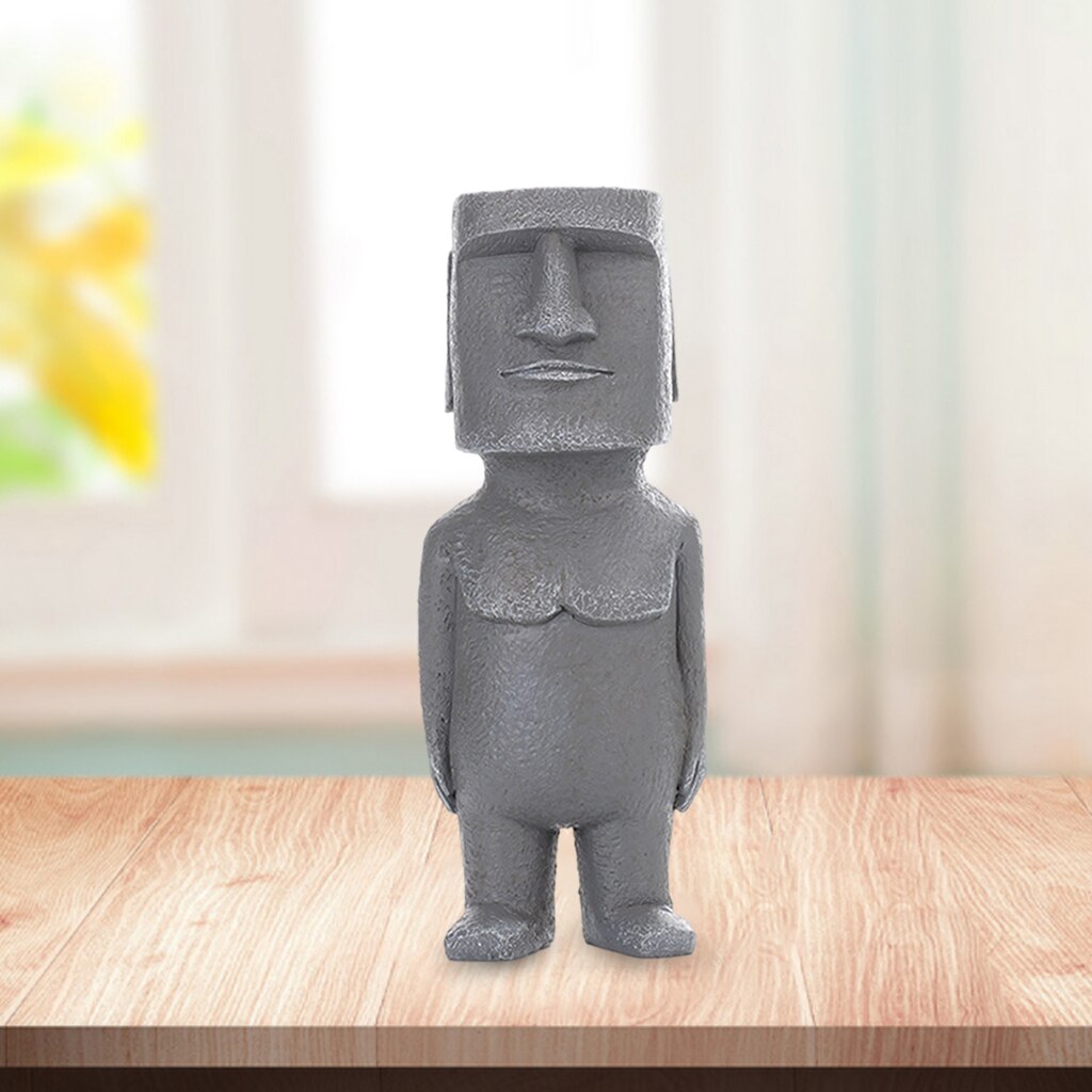 1PC Easter Island Statue Decor Retro Style Massive Megalith Ahu Akivi Monolith Moai Head Sculpture for Bedroom Ornaments: Gray C