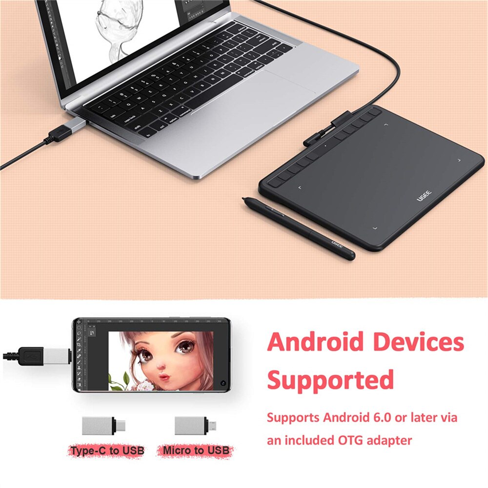 UGEE S640 Drawing Tablet 6.3x4 inches Digital Pen Tablets with Battery-free Stylus 10 Shortcuts Support Android Windows Mac OSU