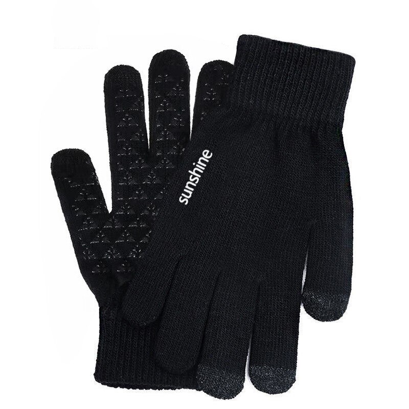 Ensemble Bonnet et écharpe en laine épaisse pour homme et femme, Bonnet tricoté, masque cagoule, collection hiver: Black gloves