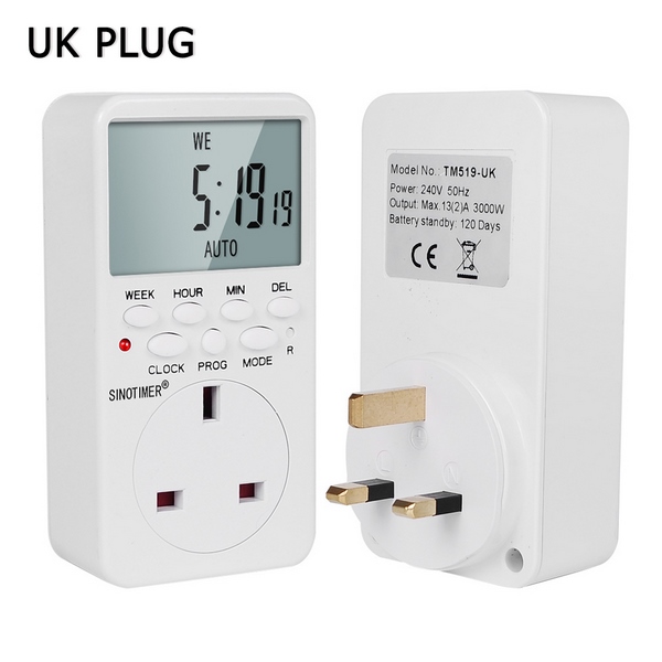Prise de courant IL prise de minuterie numérique électronique avec minuterie 220 V prise de courant alternatif prise de minuterie relais de temps contrôle Programmable: UK Type