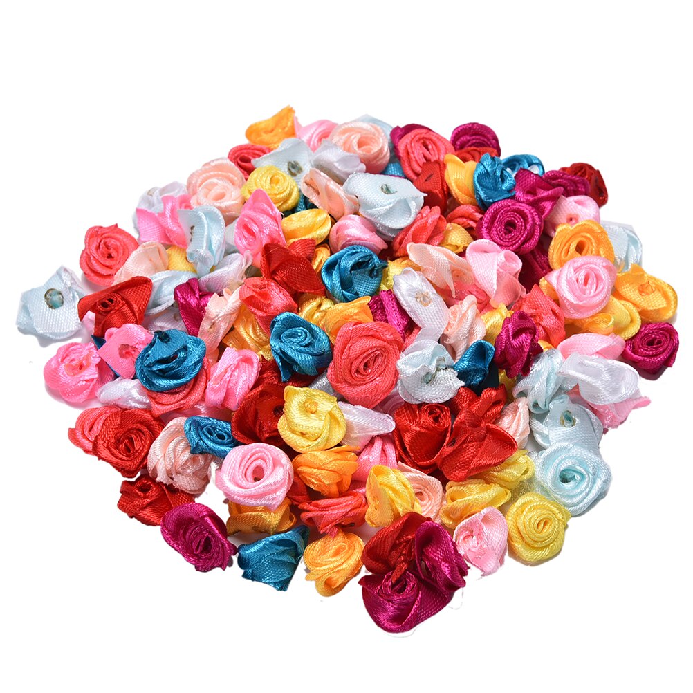 100 stk håndlavet satin rosenbånd rosetter mini stof blomster sløjfe applikationer til bryllup dekoration håndværk sytilbehør