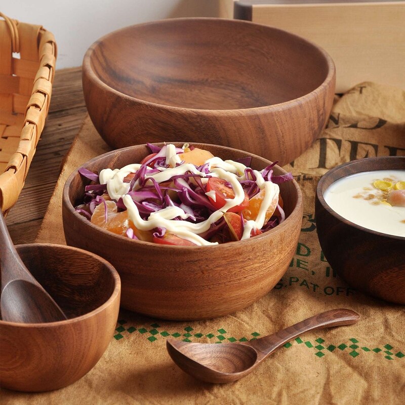Acacia Wood for Fruits, Salads and Noodle, Salad Wooden Bowl