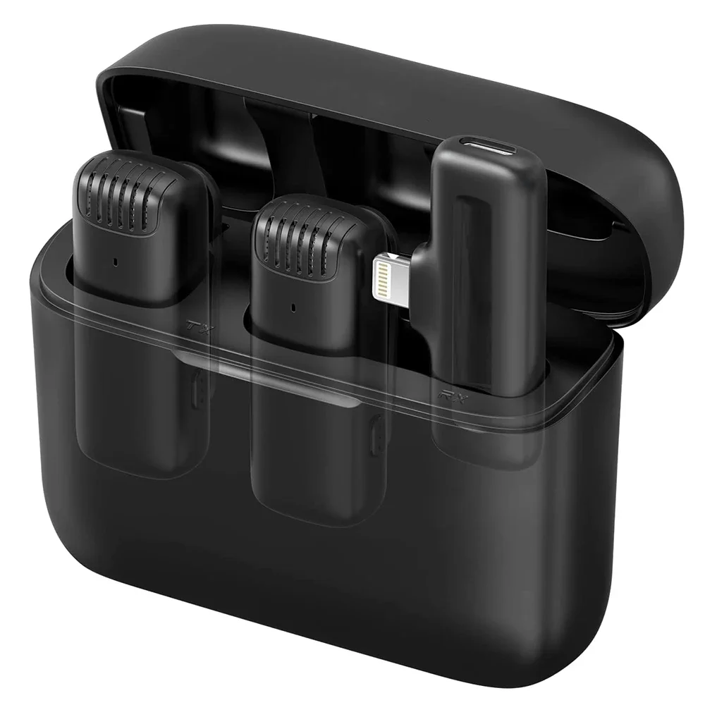 Portable Wireless Lavalier Microphone with Charger Case Audio Video Receiver Mini Mic For iPhone Android Tablet Gaming Live: green