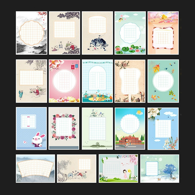 100 Sheets A4 Size 20 Styles Chinese Calligraphy Writing Paper for Primary School Students Stationery Paper for Kids