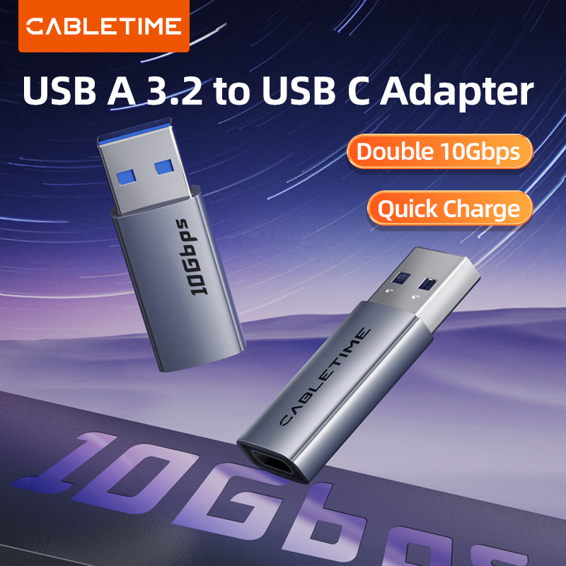 CABLETIME 10 Gb/s Adapter USB 3.2 Gen 2 typu A do typu C Konwerter ładowania i synchronizacji do telefonów komórkowych, laptopów i tabletów C516