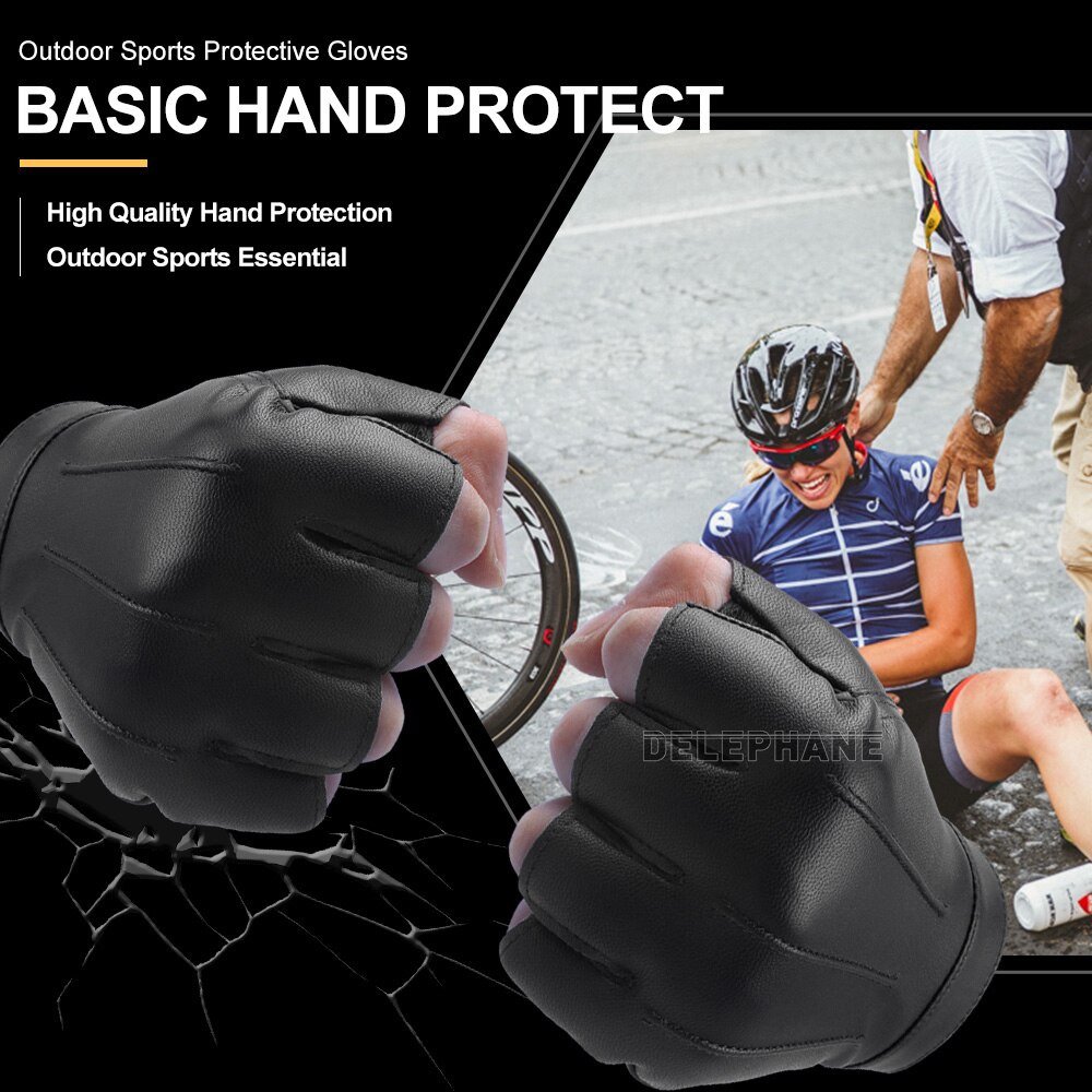 Dames dunne leren handschoenen met halve vingers, antislip leren handschoenen, handbeschermende handschoenen zonder vingers, fietshandschoenen
